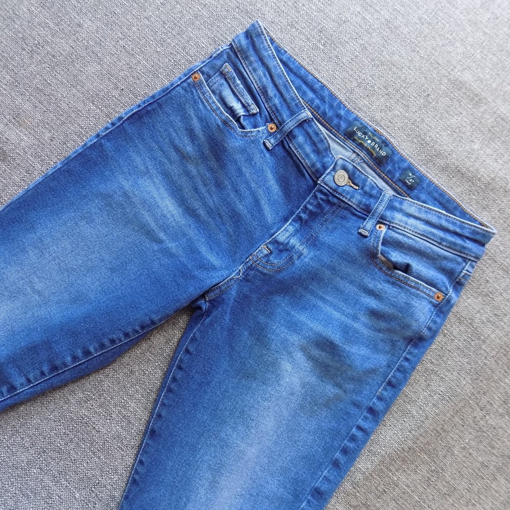 Lucky Brand Stella Skinny Jeans Womens 4/27 Blue Good Distressed Raw Hem Ankle